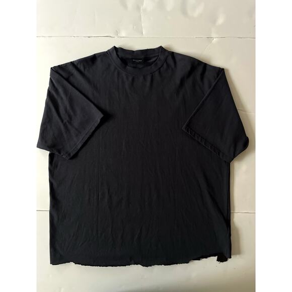 Balenciaga Black Graffiti Lettering Oversize T-Shirt Unisex L Distressed Raw Hem - Picture 2 of 10